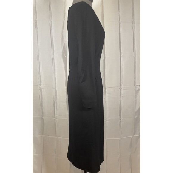 Vintage Marion McCoy Black Wool Dress Fitted Classic Knee Length Step In Zip 12 - Picture 4 of 8